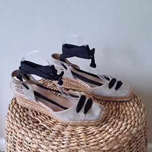 Eric Michael Womens Handmade Beige Suede Espadrille Lace Up Sandals 40/9.5